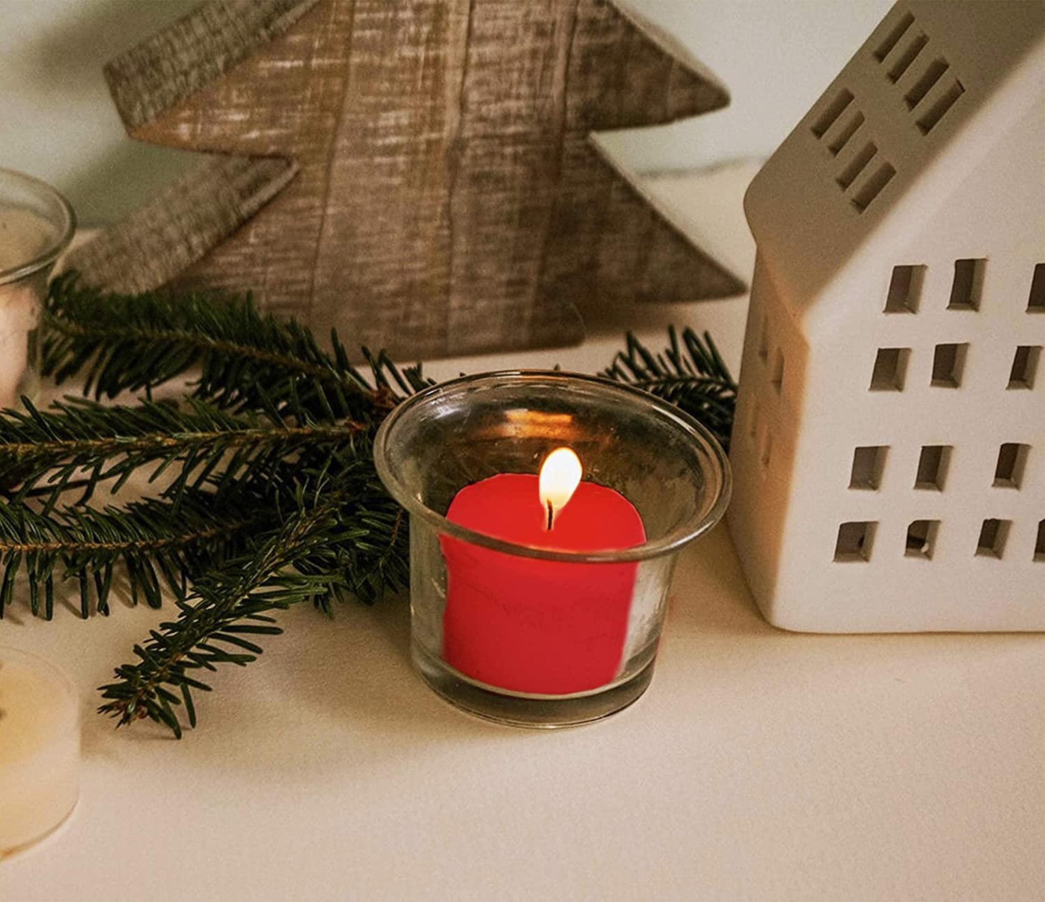 MOWIN Votive Candles Unscented Smokeless Wax Candles Set of 6 Votive Glass Candle Home Decor Small Candle 8-9 Hour (Red Votive C